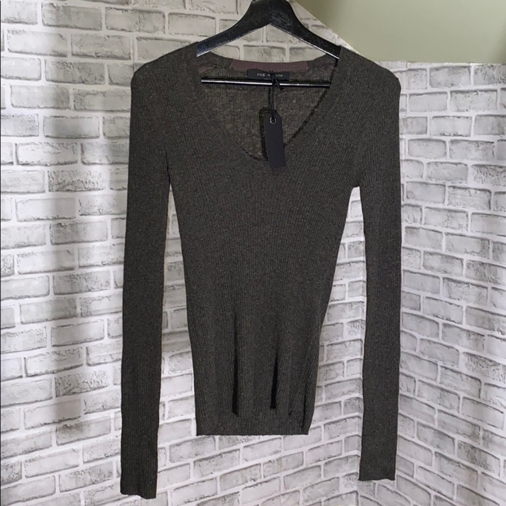 NWT Rag & Bone Libby V Neck Ribbed long sleeve